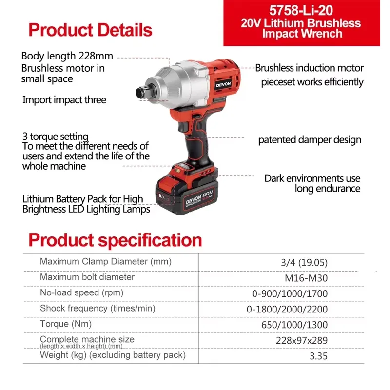 데본 20V 대형 토크 3단 토크 설정 임팩트 렌치 2 - Power Tools Impact 리뷰 및 가격